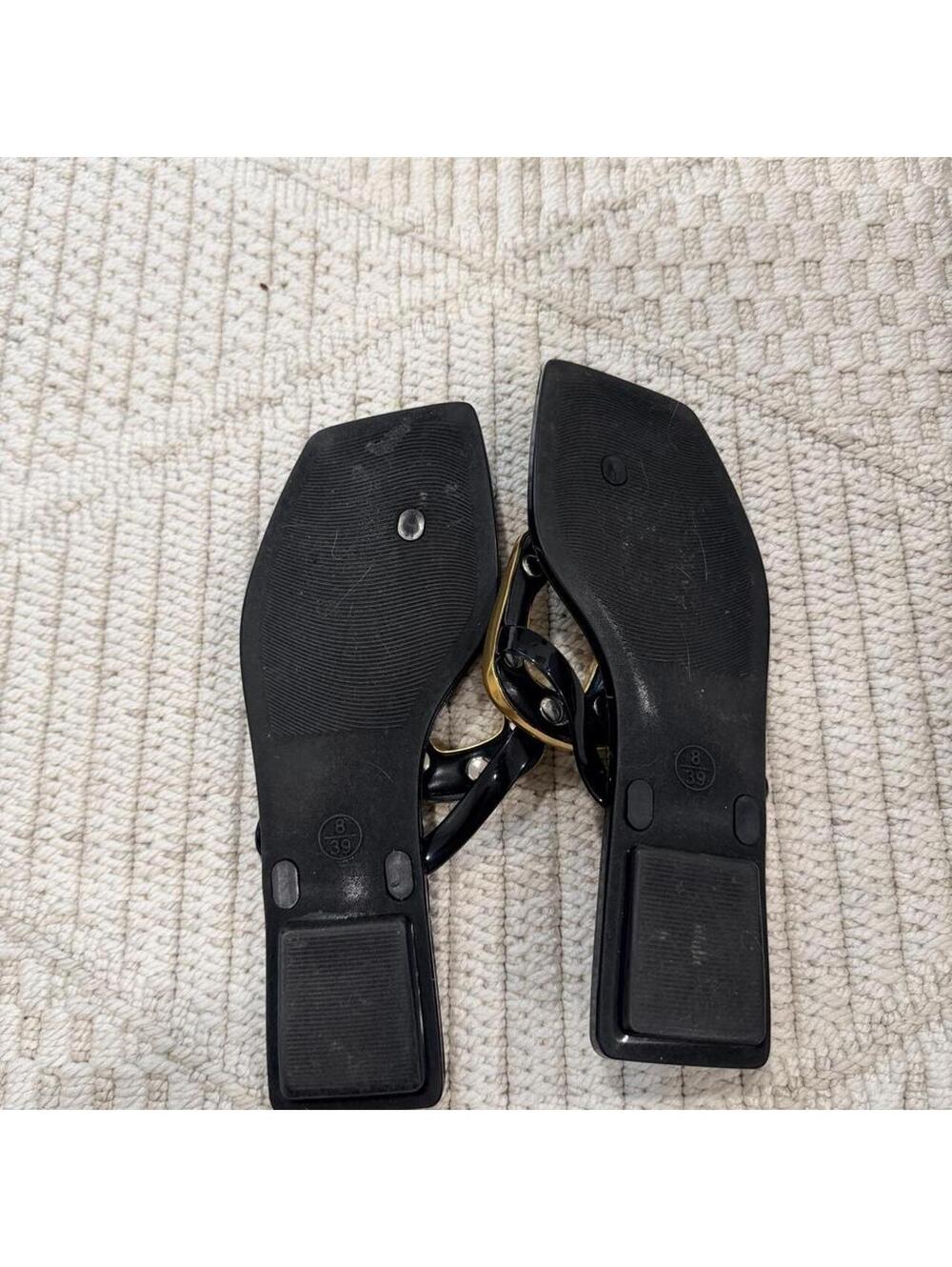 SOLD Jeffrey Campbell Linques- J Jelly Sandals in Black Finish with Gold Har - Picture 4 of 5